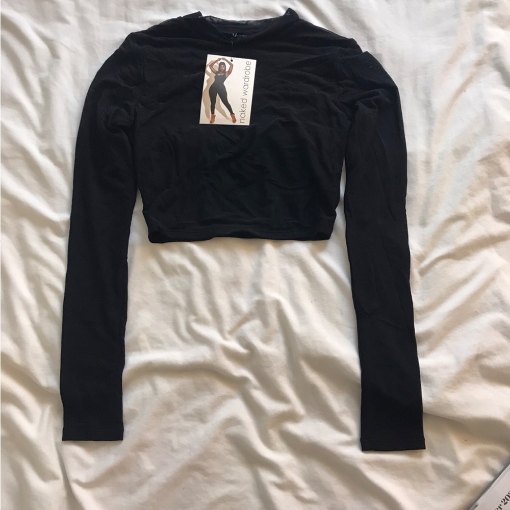 Naked Wardrobe Mesh Long Sleeve Crop Top